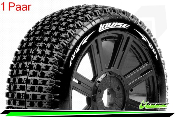 Louise RC - B-PIRATE - 1-8 Buggy Komplettradsatz - Fertig Verklebt - Soft - Speichenfelgen Schwarz - Hex 17mm - L-T3126SB