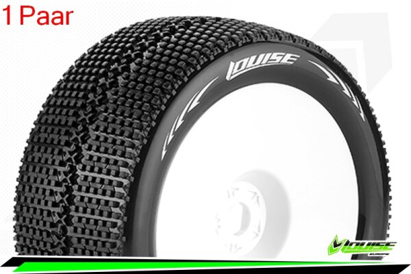 Louise RC - T-TURBO - 1-8 Truggy Komplettradsatz - Fertig Verklebt - Soft - Dish Felgen Weiss - 0-Offset - Hex 17mm - L-T3112SW