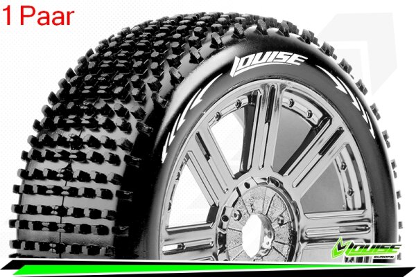Louise RC - B-HORNET - 1-8 Buggy Komplettradsatz - Fertig Verklebt - Soft - Speichenfelgen Schwarz-Chrom - Hex 17mm - L-T3150SBC