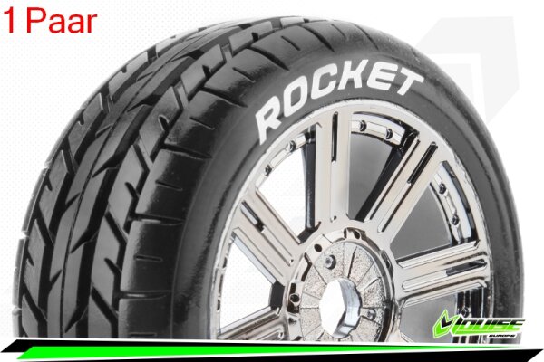 Louise RC - B-ROCKET - 1-8 Buggy --Inhalt: 2 Reifen-- Fertig Verklebt - Soft - Speichenfelgen Schwarz-Chrom - Hex 17mm - L-T3190SBC