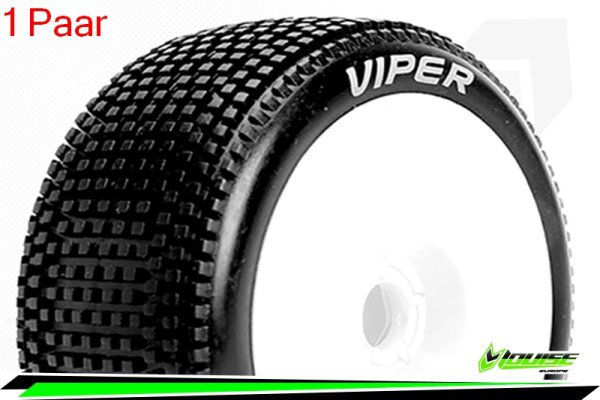Louise RC - B-VIPER-JA - 1-8 Buggy Komplettradsatz - Fertig Verklebt - Super Soft - Dish Felgen Weiss - Hex 17mm - L-T3194VW
