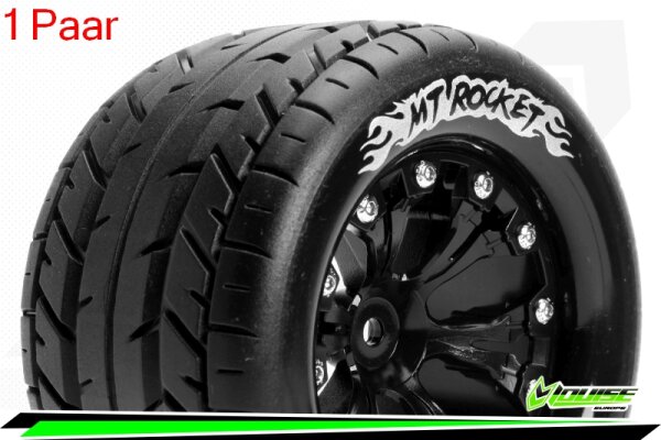Louise RC - MT-ROCKET - 1-10 Monster Truck Komplettradsatz - Fertig Verklebt - Sport - Felgen 2.8 Schwarz - Hex 14mm - L-T3201SBM