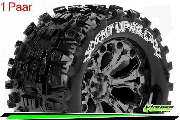 Louise RC - MT-UPHILL - 1-10 Monster Truck Komplettradsatz - Fertig Verklebt - Sport - Felgen 2.8 Schwarz-Chrom - Hex 14mm - L-T3204SBCM
