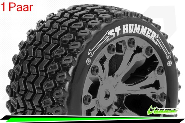 Louise RC - ST-HUMMER - 1-10 Stadium Truck Komplettradsatz - Fertig Verklebt - Sport - Felgen 2.8 Schwarz-Chrom - Hex 14mm - L-T3209SBCM