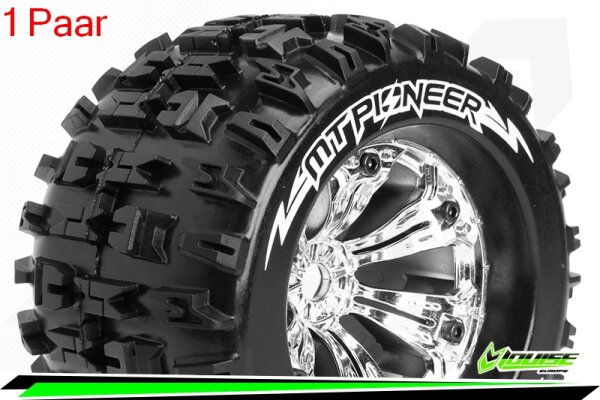 Louise RC - MT-PIONEER - 1-8 Monster Truck --Inhalt: 2 Reifen-- Fertig Verklebt - Sport - Felgen 3.8 Chrom - 0-Offset - Hex 17mm - L-T3218C