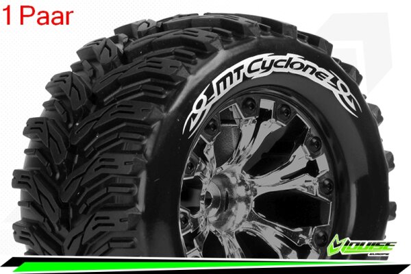 Louise RC - MT-CYCLONE - 1-10 Monster Truck Komplettradsatz - Fertig Verklebt - Soft - Felgen 2.8 Schwarz-Chrom - Hex 14mm - L-T3226SBCM