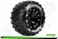 Louise RC - MT-CYCLONE - 1-10 Monster Truck Komplettradsatz - Fertig Verklebt - Soft - Felgen 2.8 Schwarz - Hex 14mm - L-T3226SBM