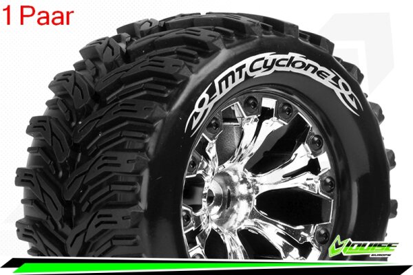 Louise RC - MT-CYCLONE - 1-10 Monster Truck Komplettradsatz - Fertig Verklebt - Soft - Felgen 2.8 Chrom - Hex 12mm - L-T3226SC
