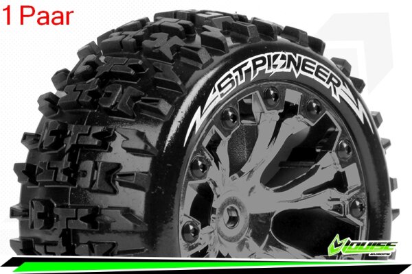 Louise RC - ST-PIONEER - 1-10 Stadium Truck Komplettradsatz - Fertig Verklebt - Soft - Felgen 2.8 Schwarz-Chrom - Hex 14mm - L-T3227SBCM