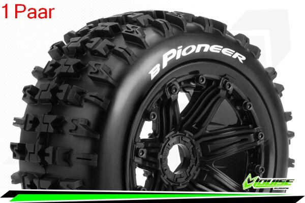 Louise RC - B-PIONEER -  1-5 Buggy Komplettradsatz - Fertig Verklebt - Sport - Bead-Lock Felgen Schwarz - Hex 24mm - Hinten - L-T3243B