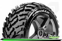Louise RC - T-APOLLO - 1-8 Truggy Komplettradsatz - Fertig Verklebt - Soft - Speichenfelgen Schwarz-Chrom - 0-Offset - Hex 17mm - L-T3252SBC
