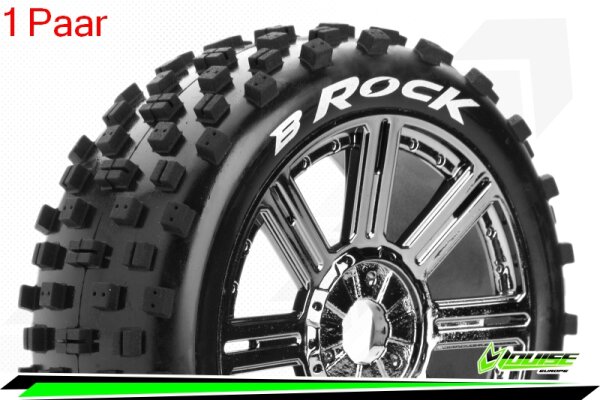 Louise RC - B-ROCK - 1-8 Buggy Komplettradsatz - Fertig Verklebt - Soft - Speichenfelgen Schwarz-Chrom - Hex 17mm - L-T3270SBC