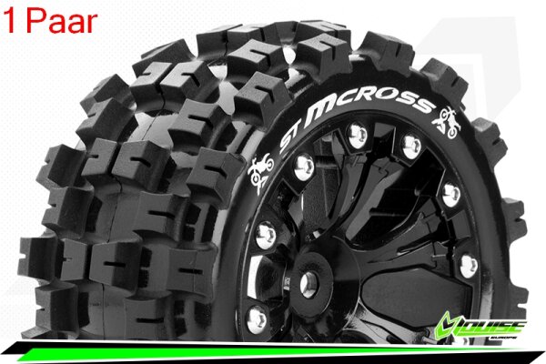 Louise RC - ST-MCROSS - 1-10 Stadium Truck Komplettradsatz - Fertig Verklebt - Sport - Felgen 2.8 Schwarz - 0-Offset - Hex 12mm - L-T3272SB