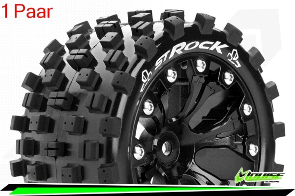 Louise RC - ST-ROCK - 1-10 Stadium Truck Komplettradsatz - Fertig Verklebt - Sport - Felgen 2.8 Schwarz - 0-Offset - Hex 12mm - L-T3273SB