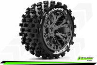 Louise RC - ST-ROCK - 1-10 Stadium Truck Komplettradsatz - Fertig Verklebt - Sport - Felgen 2.8 Schwarz-Chrom - Hex 14mm - L-T3273SBCM