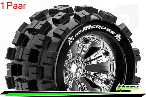 Louise RC - MT-MCROSS - 1-8 Monster Truck Komplettradsatz - Fertig Verklebt - Sport - Felgen 3.8 Chrom - 0-Offset - Hex 17mm - L-T3276C