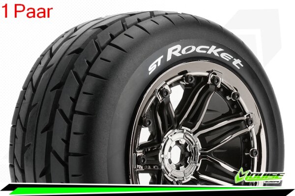 Louise RC - ST-ROCKET - 1-8 Stadium Truck Komplettradsatz - Fertig Verklebt - Sport - Bead Style 3.8 Felgen Schwarz-Chrom - Hex 17mm - L-T3286BC