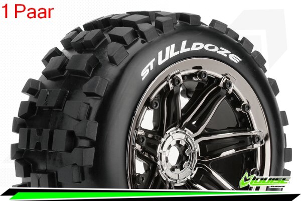 Louise RC - ST-ULLDOZE- 1-8 Stadium Truck Komplettradsatz - Fertig Verklebt - Sport - Bead Style 3.8 Felgen Schwarz-Chrom - Hex 17mm - L-T3288BC