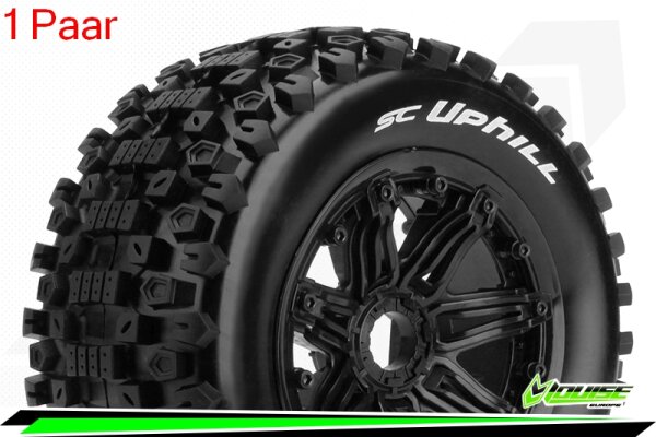 Louise RC - SC-UPHILL - 1-5 Short Course Truck Komplettradsatz - Montiert - Sport - Bead-Lock Felgen Schwarz - Hex 24mm - Hinten - L-T3293B
