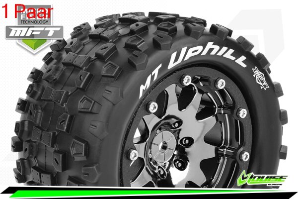 Louise RC - MFT - MT-UPHILL - 1-10 Monster Truck Komplettradsatz - Montiert - Sport - Bead-Lock 2.8 Felgen Schwarz-Chrom - 0-Offset - Hex 12mm  - L-T3309SBC