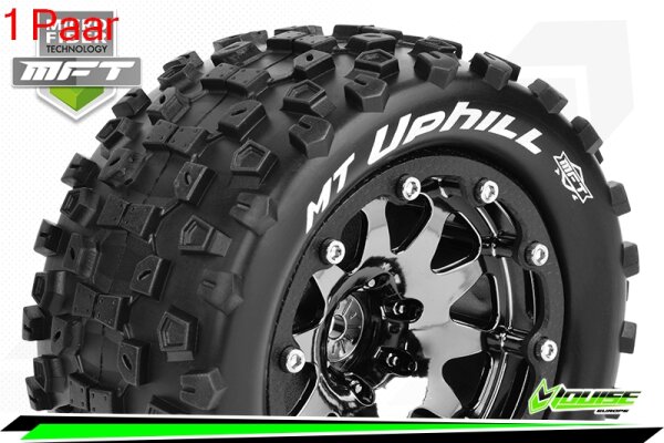 Louise RC - MFT - MT-UPHILL - 1-10 Monster Truck Komplettradsatz - Montiert - Sport - Bead-Lock 2.8 Felgen Schwarz-Chrom - 1/2-Offset - Hex 12mm  - L-T3309SBCH