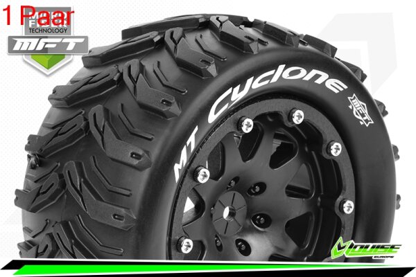 Louise RC - MFT - MT-CYCLONE - 1-10 Monster Truck Komplettradsatz - Montiert - Sport - Bead-Lock 2.8 Felgen Schwarz - 0-Offset - Hex 12mm  - L-T3310SB