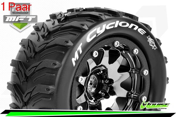 Louise RC - MFT - MT-CYCLONE - 1-10 Monster Truck --Inhalt: 2 Reifen-- Montiert - Sport - Bead-Lock 2.8 Felgen Schwarz-Chrom - 1/2-Offset - Hex 12mm  - L-T3310SBCH