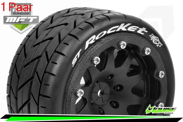 Louise RC - MFT - ST-ROCKET - 1-10 Monster Truck --Inhalt: 2 Reifen-- Montiert - Sport - Bead-Lock 2.8 Felgen Schwarz - 0-Offset - Hex 12mm  - L-T3311SB