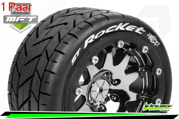 Louise RC - MFT - ST-ROCKET - 1-10 Monster Truck --Inhalt: 2 Reifen-- Montiert - Sport - Bead-Lock 2.8 Felgen Schwarz-Chrom - 0-Offset - Hex 12mm  - L-T3311SBC