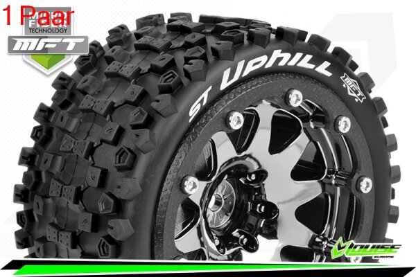 Louise RC - MFT - ST-UPHILL - 1-10 Monster Truck Komplettradsatz - Montiert - Sport - Bead-Lock 2.8 Felgen Schwarz-Chrom - 1/2-Offset - Hex 12mm  - L-T3313SBCH