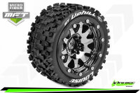Louise RC - MFT - ST-UPHILL - 1-10 Monster Truck Komplettradsatz - Montiert - Sport - Bead-Lock 2.8 Felgen Schwarz-Chrom - 1/2-Offset - Hex 12mm  - L-T3313SBCH