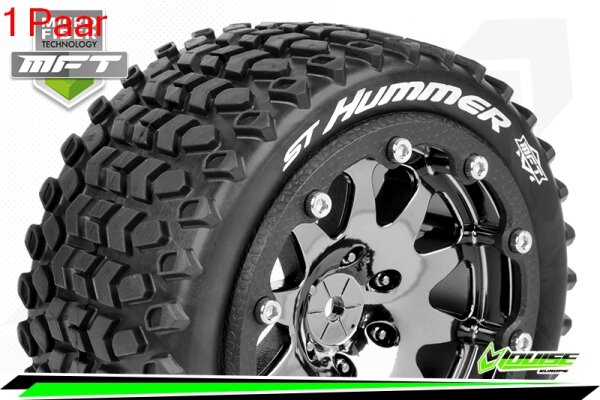 Louise RC - MFT - ST-HUMMER - 1-10 Monster Truck Komplettradsatz - Montiert - Sport - Bead-Lock 2.8 Felgen Schwarz-Chrom - 0-Offset - Hex 12mm  - L-T3314SBC