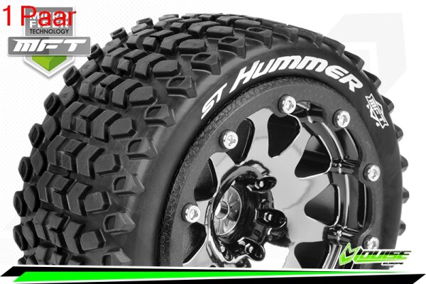 Louise RC - MFT - ST-HUMMER - 1-10 Monster Truck --Inhalt: 2 Reifen-- Montiert - Sport - Bead-Lock 2.8 Felgen Schwarz-Chrom - 1/2-Offset - Hex 12mm  - L-T3314SBCH