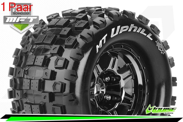 Louise RC - MFT - MT-UPHILL - 1-8 Monster Truck --Inhalt: 2 Reifen-- Fertig Verklebt - Sport - Bead Style 3.8 Felgen Schwarz-Chrom - 0-Offset - Hex 17mm - L-T3322BC