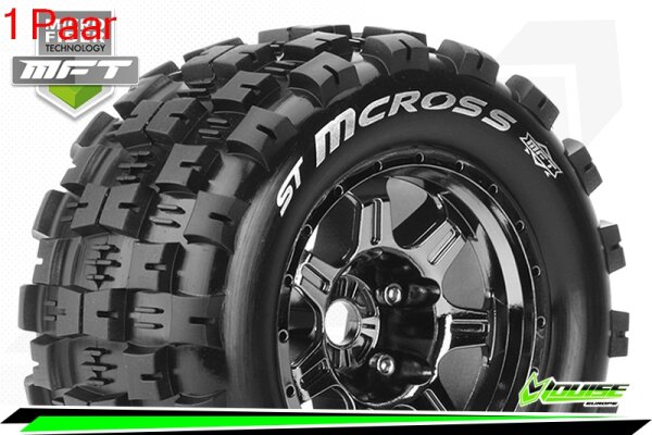 Louise RC - MFT - ST-MCROSS - 1-8 Stadium Truck Komplettradsatz - Fertig Verklebt - Sport - Bead Style 3.8 Felgen Schwarz-Chrom - 1/2-Offset - Hex 17mm - L-T3327BCH