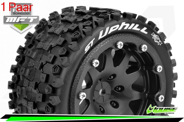 Louise RC - MFT - ST-UPHILL - 1-10 Monster Truck Komplettradsatz - Montiert - Sport - Bead-Lock 2.8 Felgen Schwarz - 1/2-Offset - Hex 14mm  - L-T3313SBM